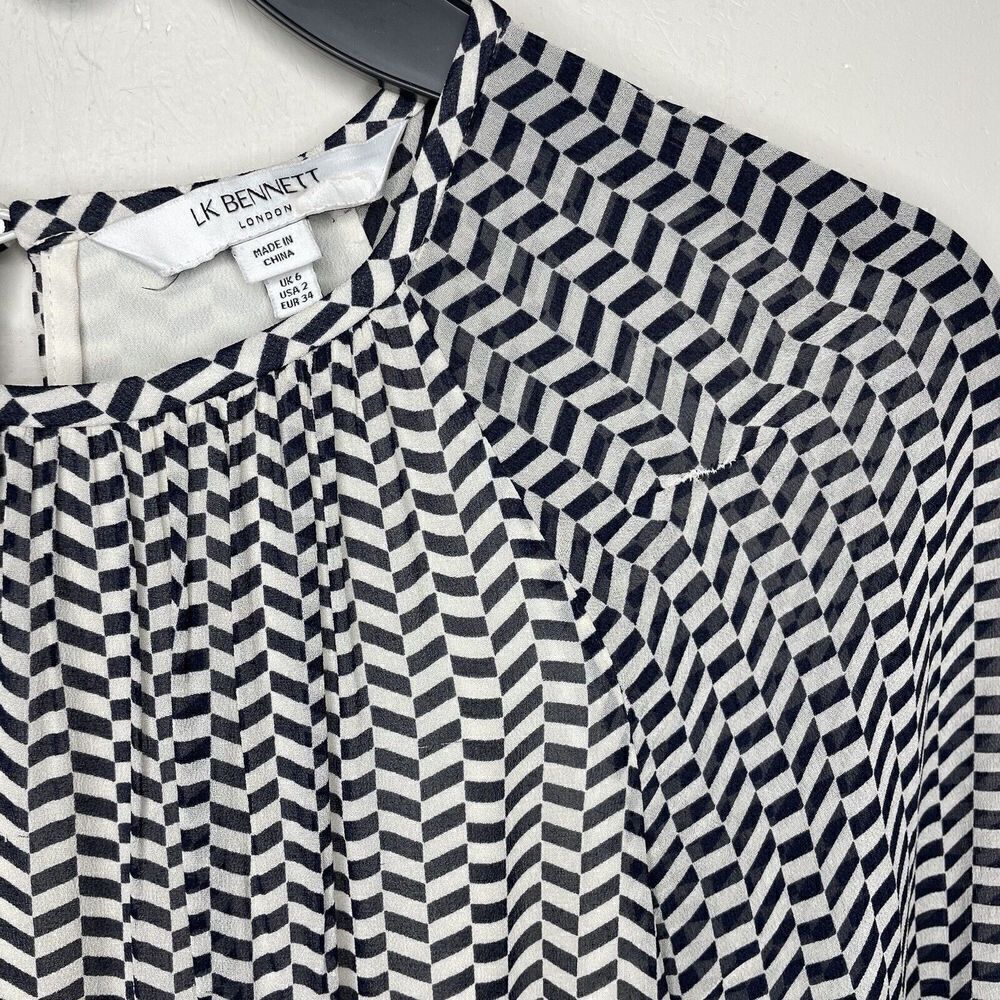 L.K. BENNETT Addison Dress Womens 2 Navy Geometric Midi Long Sleeve Viscose - Picture 4 of 11
